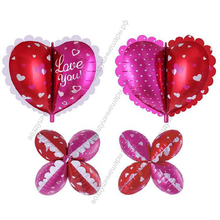 Шар с гелием  Фигура, Сердце - цветок, Фуше/Красный, 76 см.