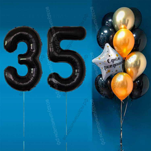 Комплект шаров с черными цифрами на 35 лет Элит