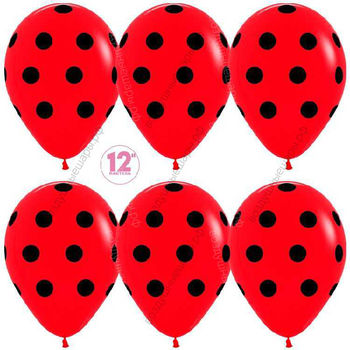 Шар с гелием  Черные точки, Красный (015), пастель, 5 ст, 30 см.