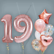 Шары на 19 лет девушке, сет "Розовое золото", 7 шариков с гелием и цифры