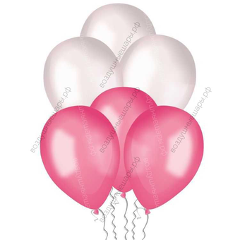 Бело Малиновые шары с гелием металлик, 30 см.