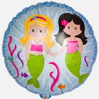 Шар с гелием  Круг, Русалочки, Голубой, 46 см.