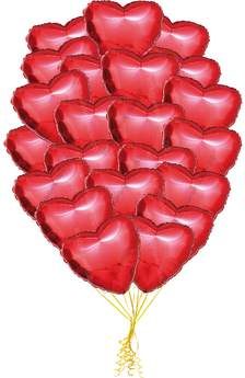 Розовые и красные фольгированные сердца под потолок