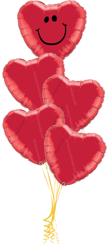 Букет сердец фольгированных с сердцем -улыбкой