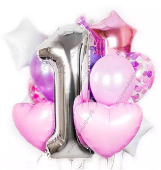 Букет из гелиевых шаров с цифрой на годик девочки