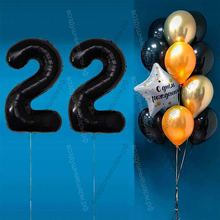 Комплект шаров с черными цифрами на 22 года Элит