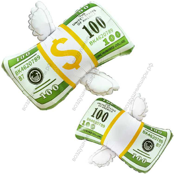 Шар с гелием, Доллары с крыльями, 74 см