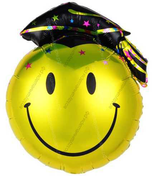 Шар с гелием  Фигура, Смайл на выпускной, Желтый, 66 см.