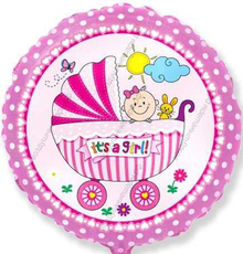 Шар с гелием  Круг, Детская коляска для девочки, Розовый, 46 см.