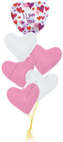 Букет сердец красных латексных с сердцем с сердечками