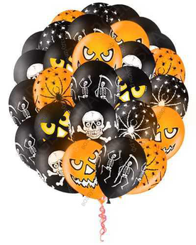 Облако из гелиевых шаров на Хэллоуин (ассорти: тыквы/скелеты/черепа и пр.)