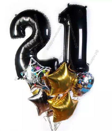 Стильный букет из шаров на День рождения с черными цифрами на выбор