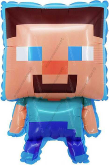 Шар пиксельный человек Алекса из Майнкрафт, Minecraft с гелием, 84 см.