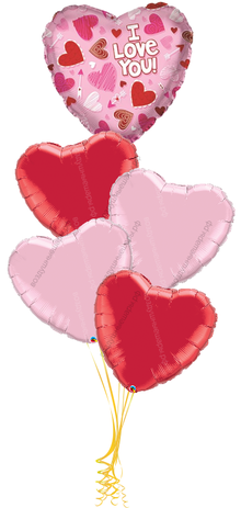 Букет сердец фольгированных с сердцем "I Love You"