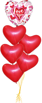 Букет сердец красных латексных с сердцем "I love you"