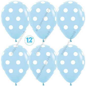 Шар с гелием  Белые точки, Голубой (040), пастель, 5 ст, 30 см.