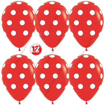 Шар с гелием  Белые точки, Красный (015), пастель, 5 ст, 30 см.