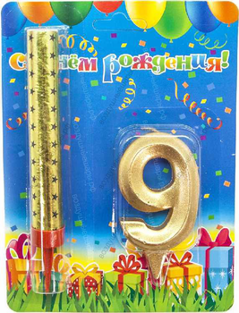 Свеча и фонтан для торта, Цифры "0-9" Грани, Золото