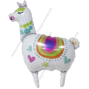 Шар с гелием  Фигура, Лама Альпака, Белый, 91 см.