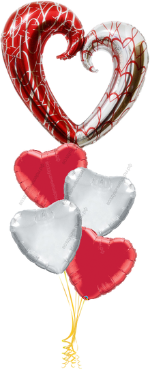 Букет сердец фольгированных с сердцем-вензелем