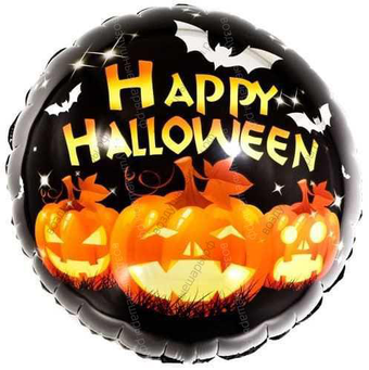 Фольгированный шар с гелием, Тыквы-страшилки, Черный, 46 см.