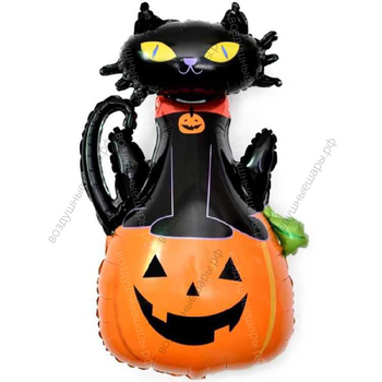 Шар с гелием  Фигура, Кошка на тыкве, 97 см.