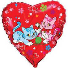 Шар с гелием  Сердце, Милые котята, Красный, 46 см.