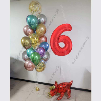 Сет с шарами хром на 6 лет ребенку "Динозавр Трицератопс"