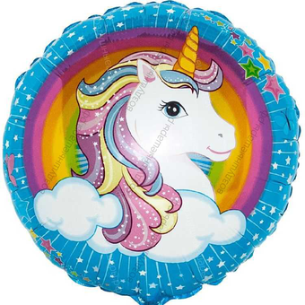 Шар с гелием  Круг, Нежный единорог в облаках, Голубой, 46 см.