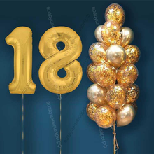 Шары с гелием на 18 лет, сет "Золотой Хром", 19 гелиевых шариков и золотые цифры