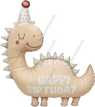 Гелиевый шар , Динозаврик в колпачке, Бежевый, Сатин, 79 см.