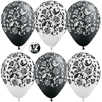 Шар с гелием  Узоры, Жемчужный (406)/Черный (580), металлик, 5 ст, 30 см.