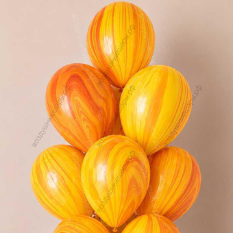 Шары Желто Оранжевые агаты Yellow Orange, мраморные с гелием 12"