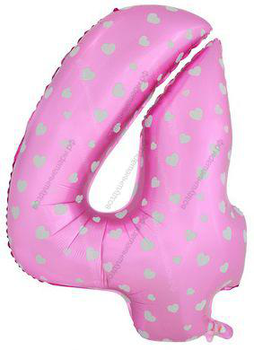 Шары цифры РОЗОВЫЕ С СЕРДЕЧКАМИ с гелием