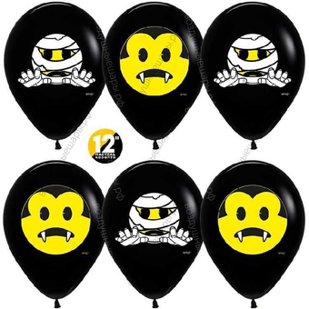 Воздушный Шар с гелием  Хэллоуин, Emoji, Черный , пастель, 2 ст, 30 см.