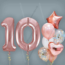 Шары на 10 лет девочке, сет "Розовое золото", 7 шариков с гелием и цифры