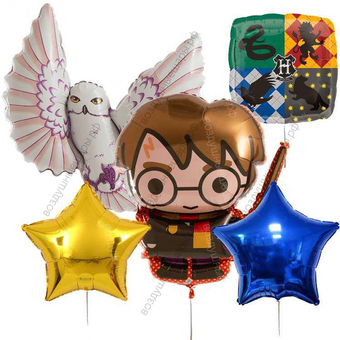 Букет гелиевых шаров "Белая сова Букля и Гарри Поттер"