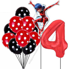 Облако из шаров с точками с фигурой Леди Баг и цифрой