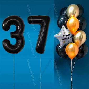 Комплект шаров с черными цифрами на 37 лет Элит