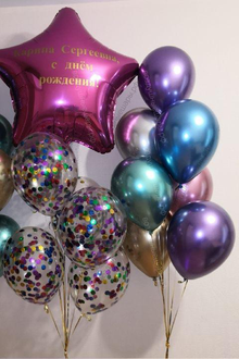 Букет из шаров хром с гелием Звезда-открытка с яркими шарами