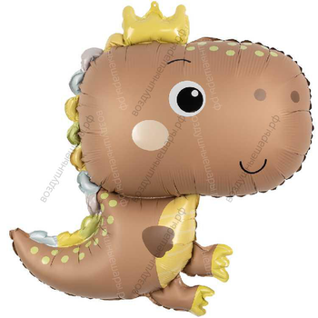 Гелиевый шар , Динозаврик в короне, Бежевый, Сатин, 79 см.