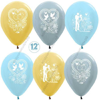 Шар с гелием  Свадьба, Ассорти, перламутр, 2 ст, 30 см.