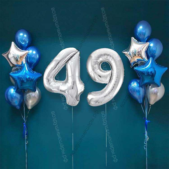Шары на 49 лет мужчине, сет "Серебристо-синий", 14 шариков с гелием и цифры