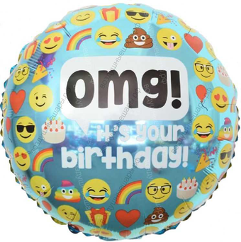 Шар с гелием  Круг, Твой День Рождения! , смайлы, Голубой, 46 см.