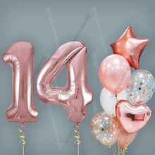 Шары на 14 лет девушке, сет "Розовое золото", 7 шариков с гелием и цифры