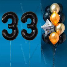Комплект шаров с черными цифрами на 33 года Элит