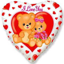 Шар с гелием  Сердце, Влюбленные мишки, Белый, 46 см.