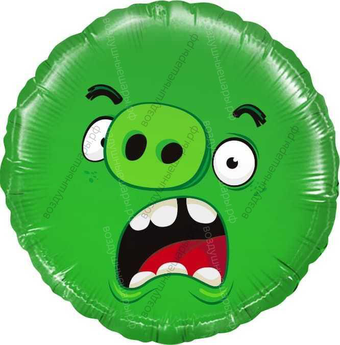 Шар с гелием  Круг, Angry Birds, Зеленый, 46 см.