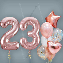 Шары на 23 года женщине, сет "Розовое золото", 7 шариков с гелием и цифры