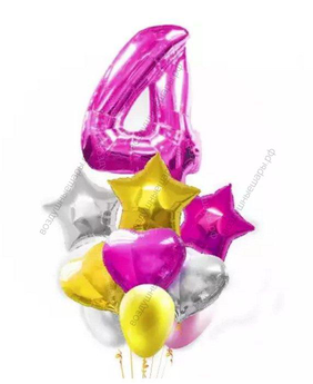 Букетик Серебристо-малиново-золотой с цифрой